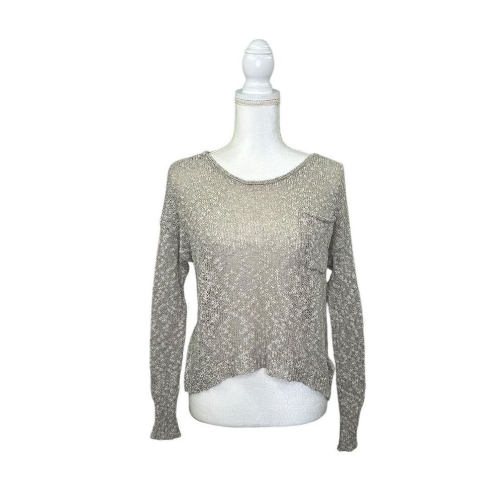 Hollister Knit Crop Top Thin Long Sleeve Beige Tan Sweater Women’s Size Medium